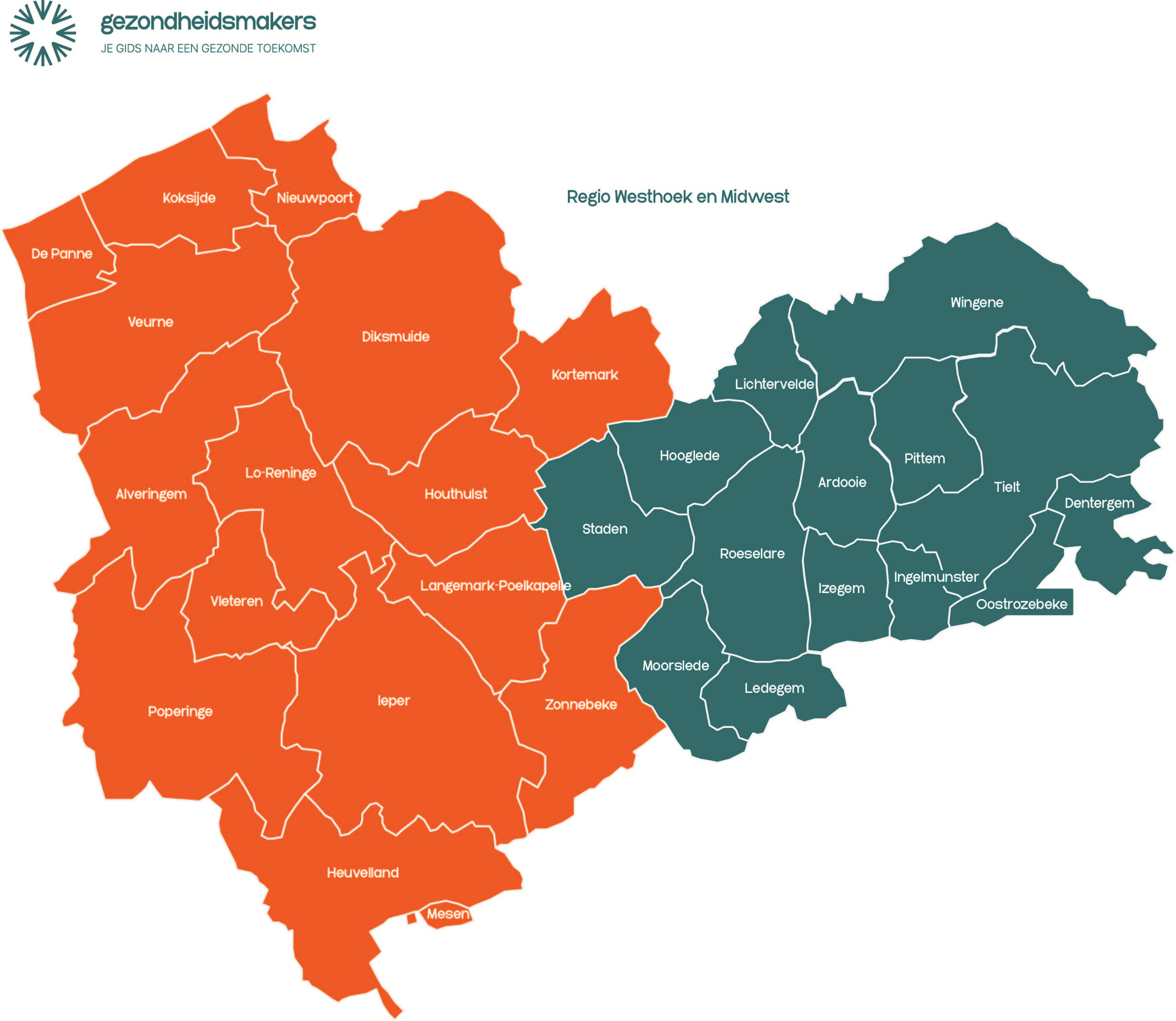 Kaart Midden-West-Vlaanderen (Ardooie, Roeselare en Staden)